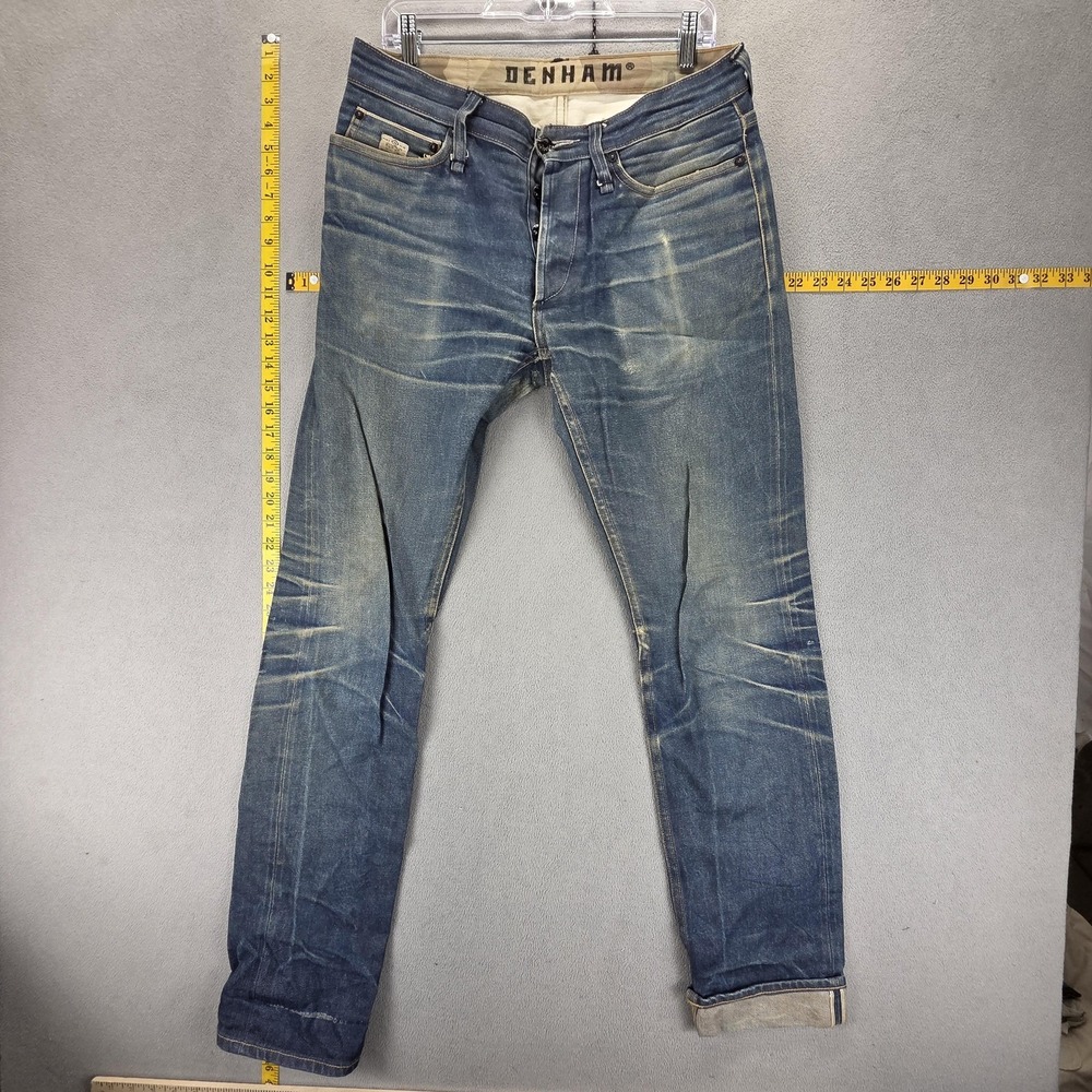 Denham Jeans Mens Blue Selvedge R7 Regular Whiskers Selvedge Fits 32x32